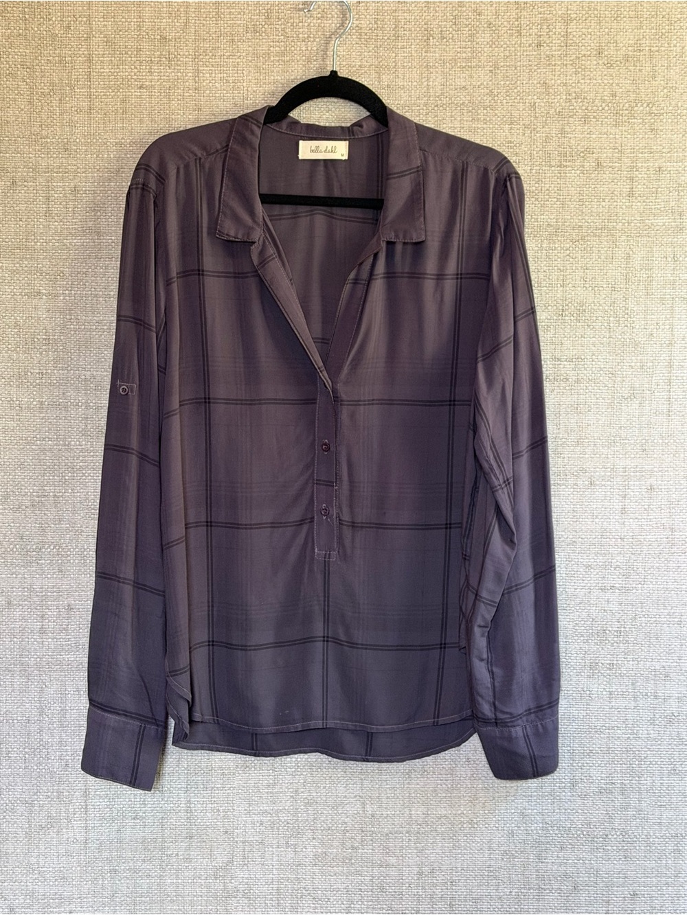 Bella Dahl Woman’s Dark Gray Plaid Button-Henley Shirt